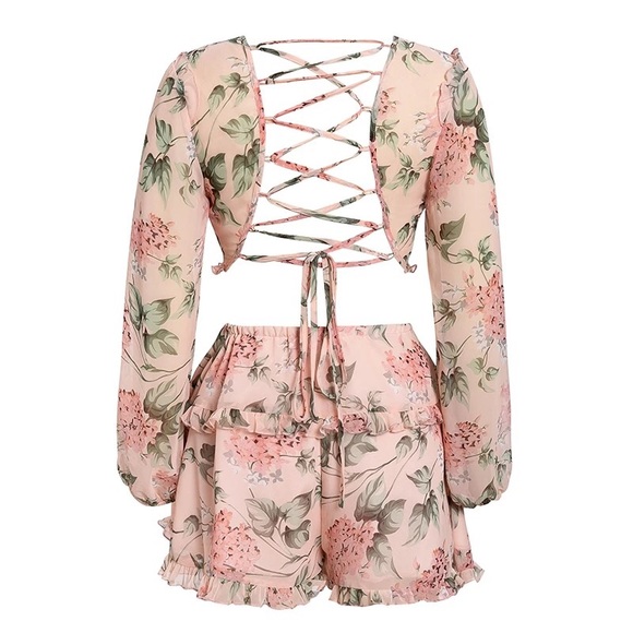 NEW Floral Boho Romper Crop Top Shorts Set Dress - Picture 7 of 8